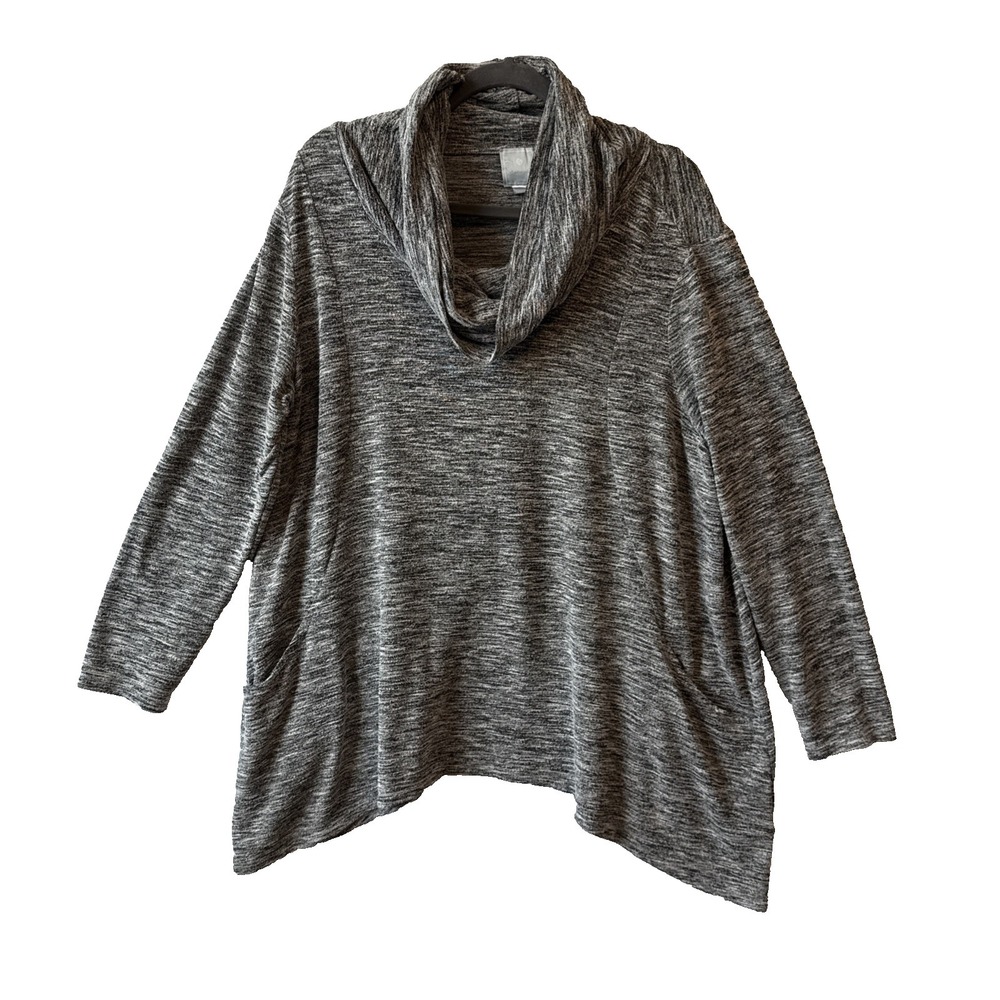 Sunday Cowl Neck Tunic Sweater 2X Grey Space Dye Knit Oversized Lagenlook Comfy